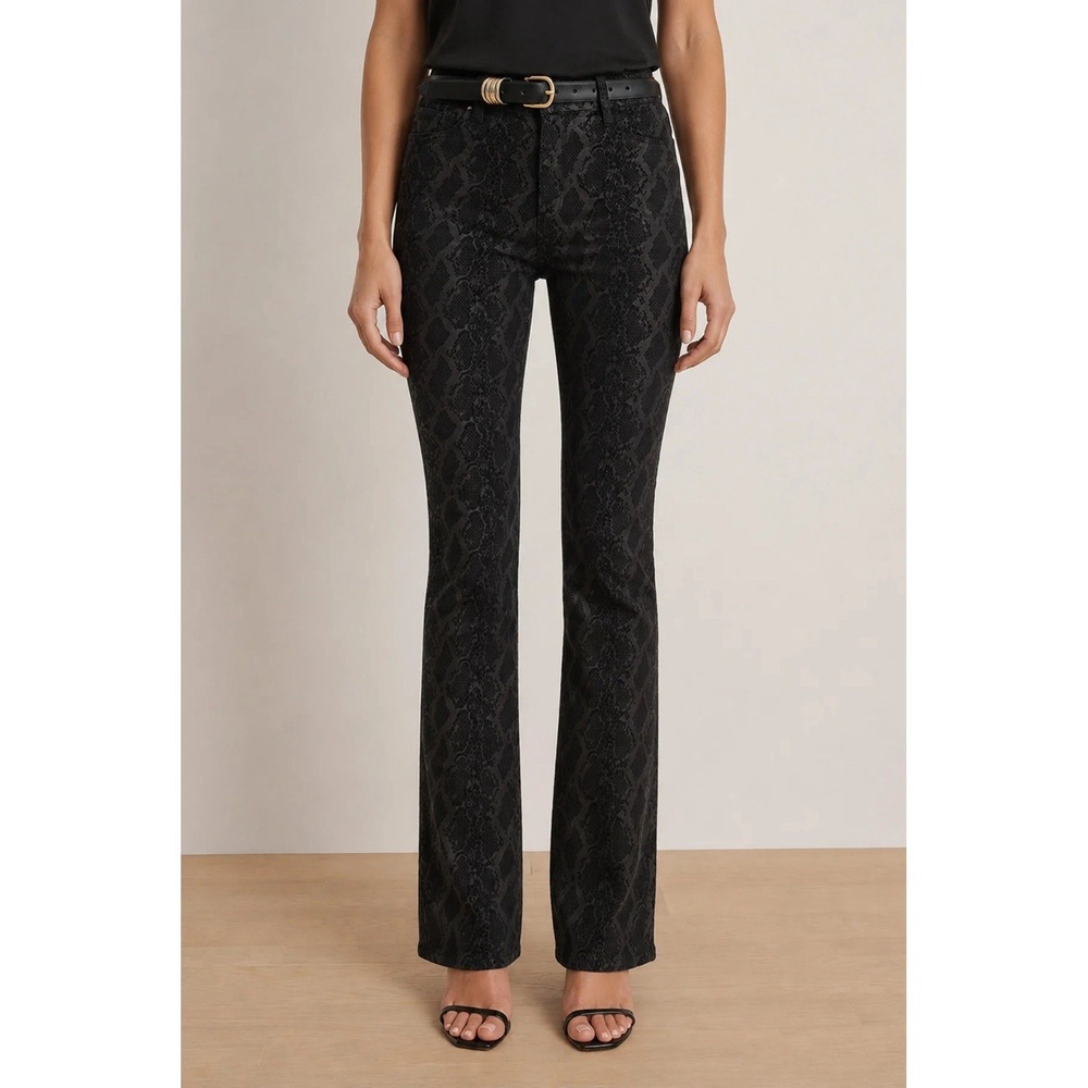 NWT The Noli Shop ARIA COATED FLARE JEAN - BLACK PYTHON Size 26
